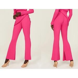 Adam Lippes Collective Pants Ribbed Knit High Waisted Pull On Bootcut Pink XL